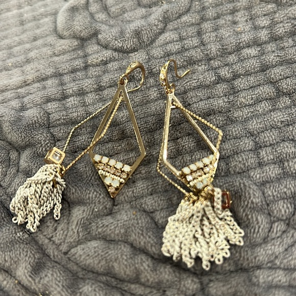 Designer Diamond in Diamond Opal Crystal with Fringe Earrings-Boutique - Picture 7 of 8